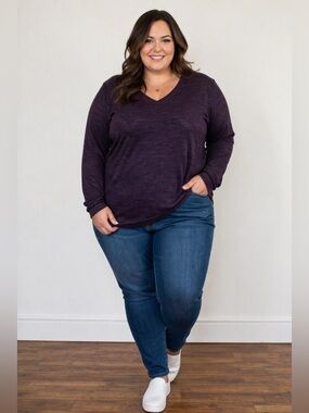 st. john’s bay purple striped v neck fleece sweater